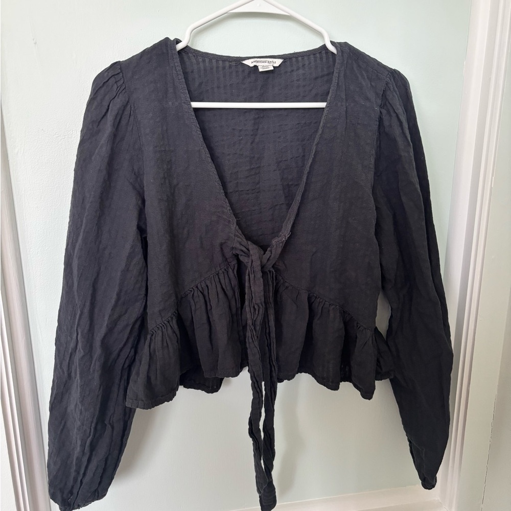 ☀️4 for $25☀️ AEO Gauze Tie-Front Ruffled Peplum Blouse